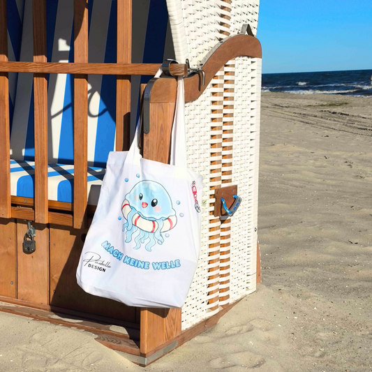 Bio-Baumwolltasche Qualle „Mach keine Welle“ mit Charm | Picobellu Design
