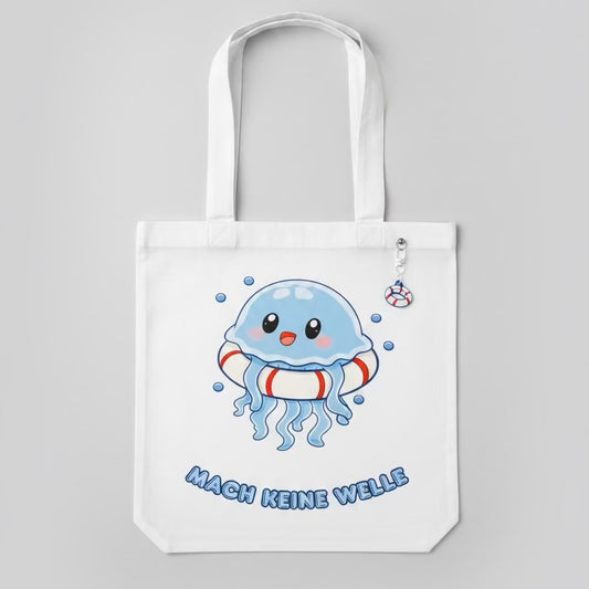 Bio-Baumwolltasche Qualle „Mach keine Welle“ mit Charm | Picobellu Design